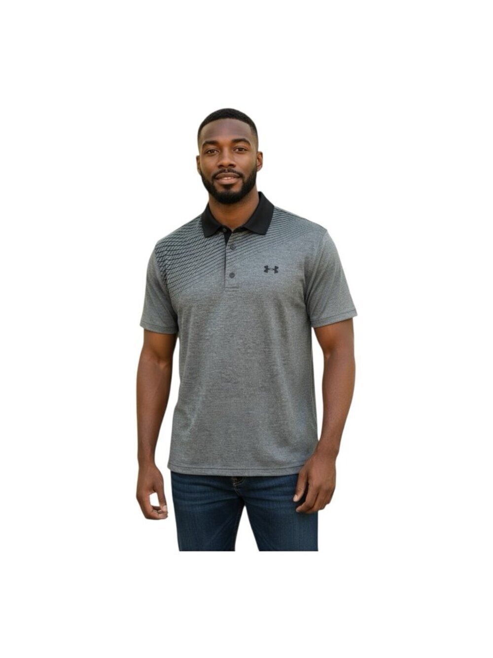 Under Armour Mens Heatgear Playoff Polo~Size M~Black/Grey Loose Fit Shirt L15 07
